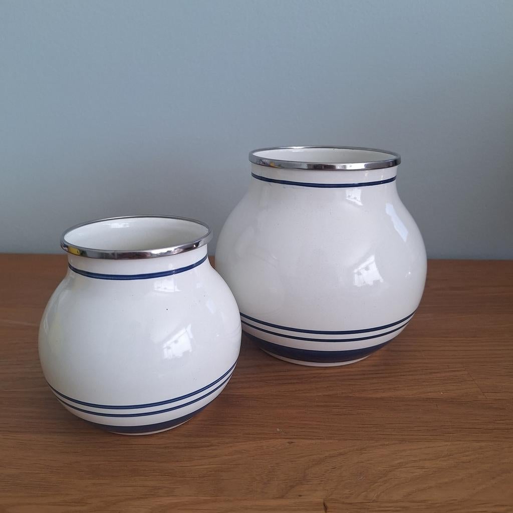 Ikea 18914 emaille potten, blauw en wit, Ophalen of Verzenden