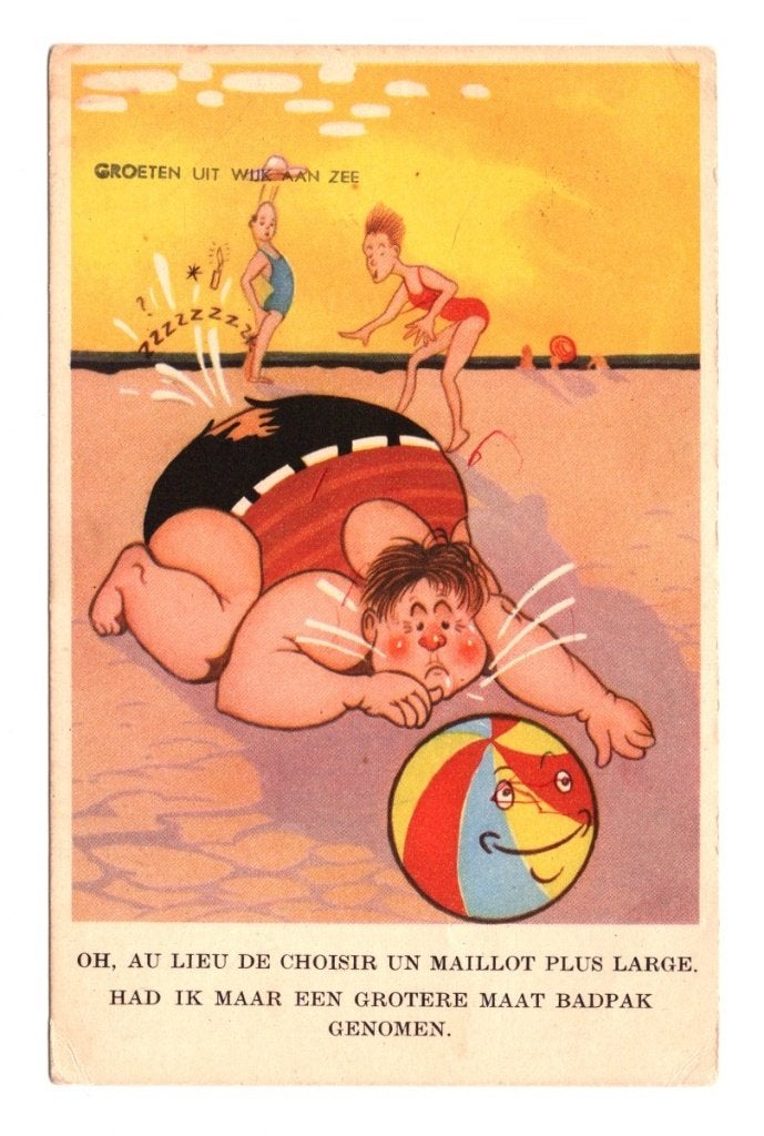 Oude Ansichtkaart Groeten uit Wijk aan Zee Humor 1950, Ophalen of Verzenden, 1940 tot 1960, Gelopen, Overige thema's