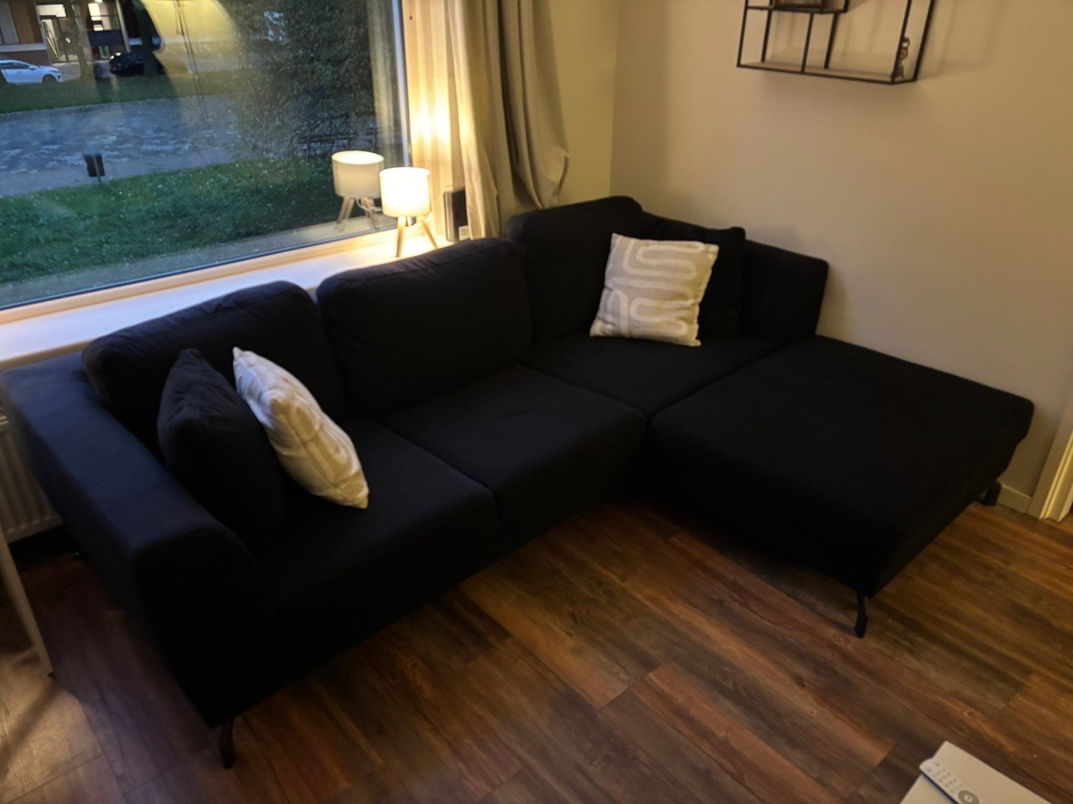 Zwarte hoekbank Seats and Sofas, stof, 260 cm, z.g.a.n., Ophalen, Zo goed als nieuw, Stof