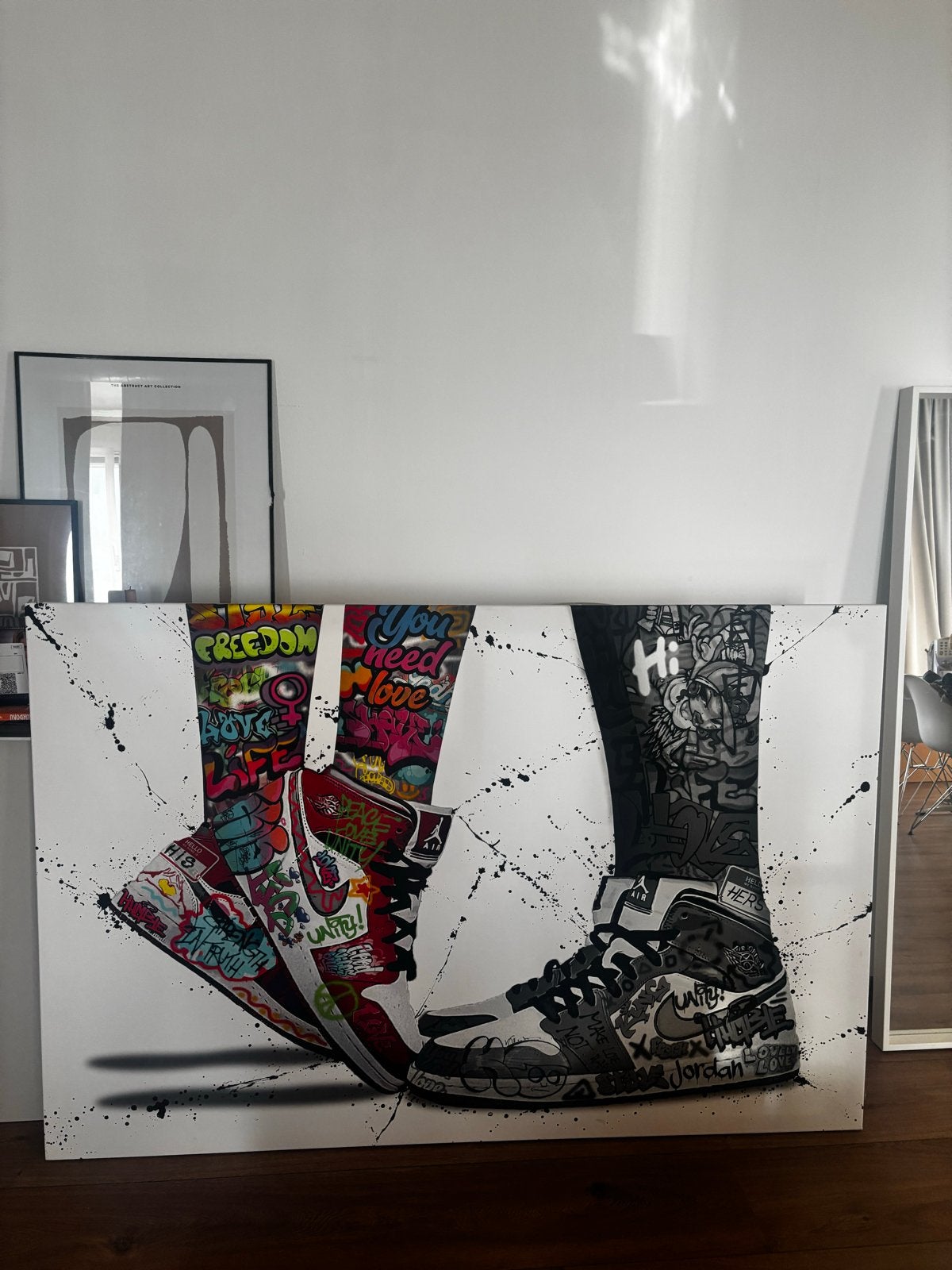 Modern schilderij sneakers graffiti 162x108cm, Ophalen, Acrylverf, Overig onderwerp, Handgeschilderd