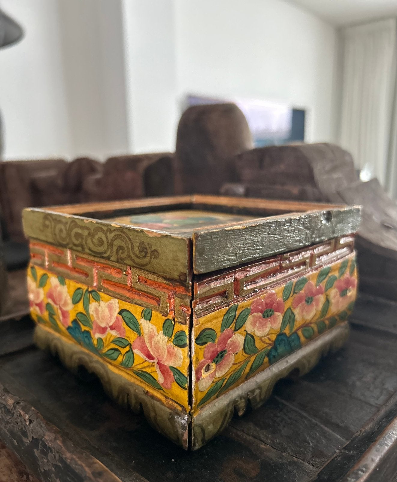 Klein handbeschilderd vakken doosje India oosters, Antiek en Kunst, Ophalen of Verzenden