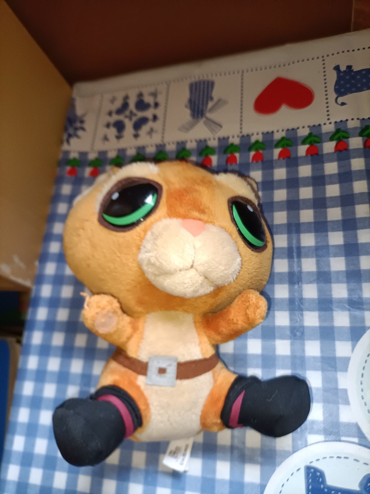 Shrek De gelaarsde kat knuffel 18 cm groot, Ophalen of Verzenden, Zo goed als nieuw, Overige typen