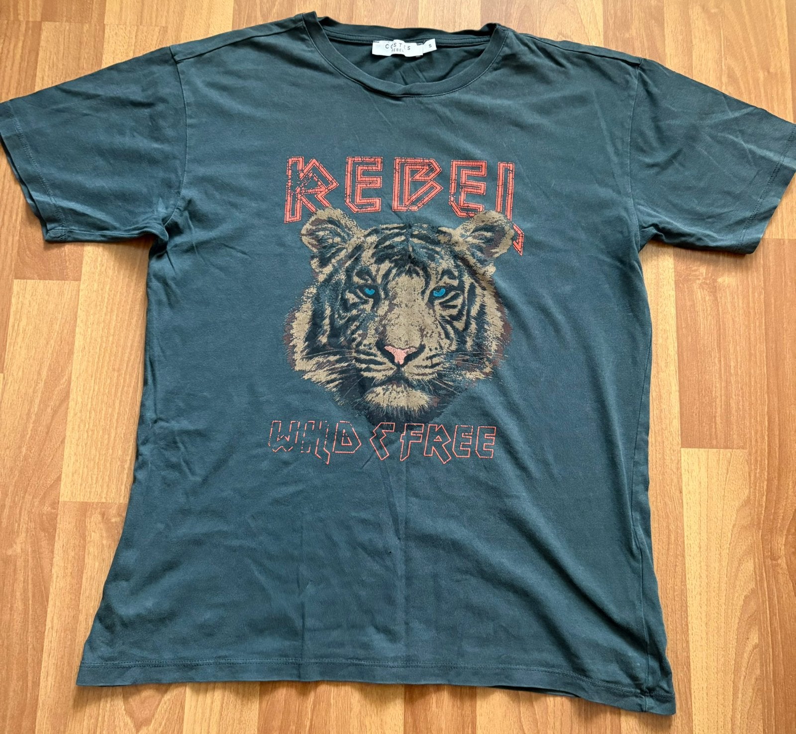Grijs/groen shirtje met print, maat S, Costes, Ophalen of Verzenden, Korte mouw, Maat 36 (S), Grijs