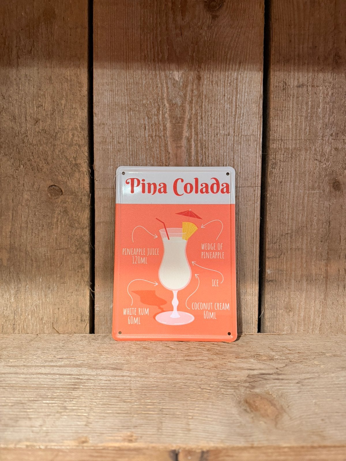 Pina Colada – retro tinnen bordje, Metaal, Industrieel, Oranje, Nieuw