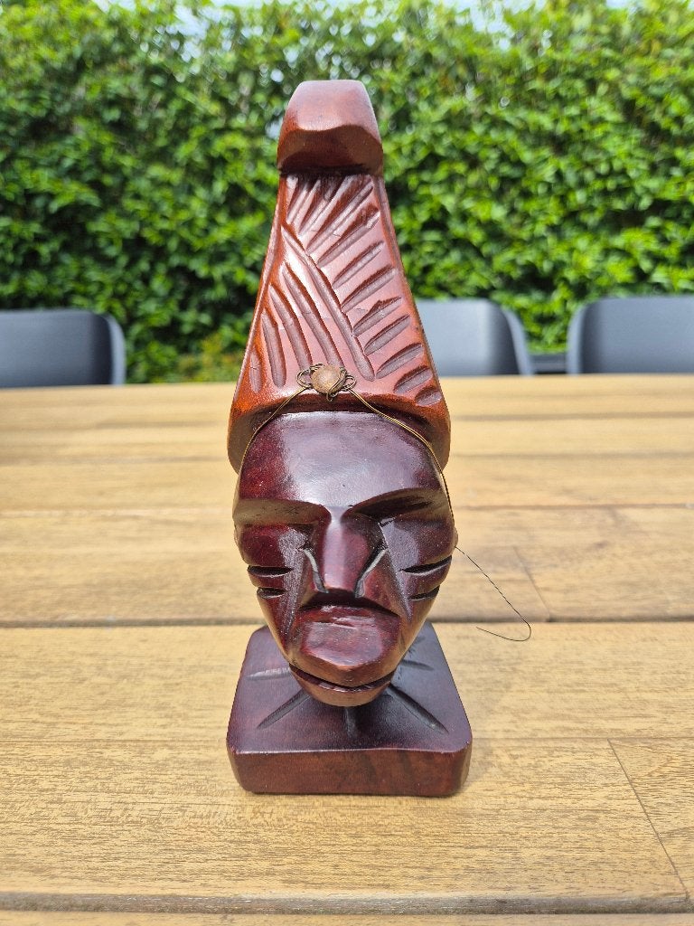 Houten buste van Afrikaans hoofd, Buste, Ophalen of Verzenden, 20 - 50 cm, Hout