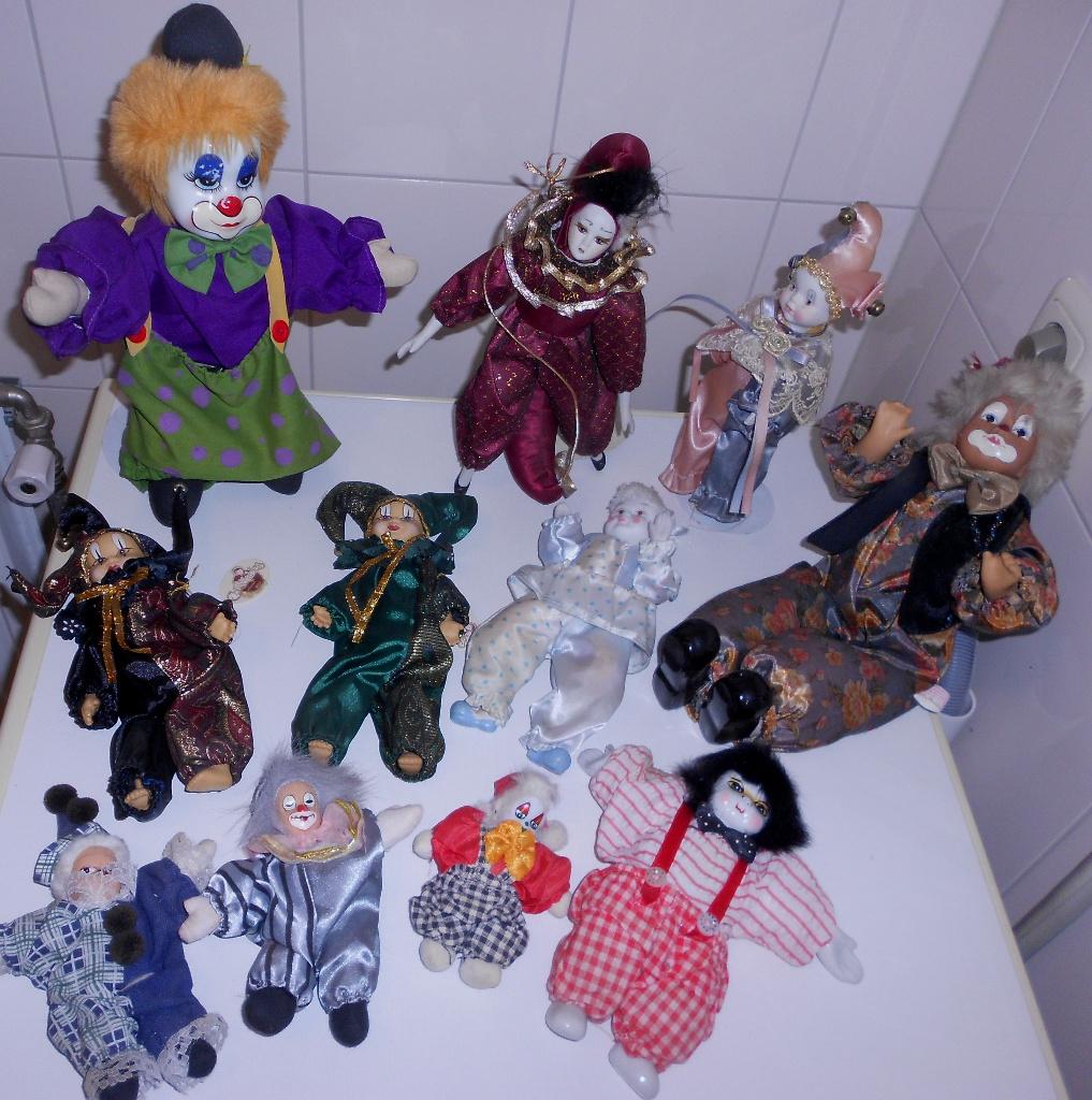 Vintage verzameling Clowns – Harlekijnen – Narren ., Verzamelen, Poppen, Ophalen of Verzenden, Gebruikt, Pop