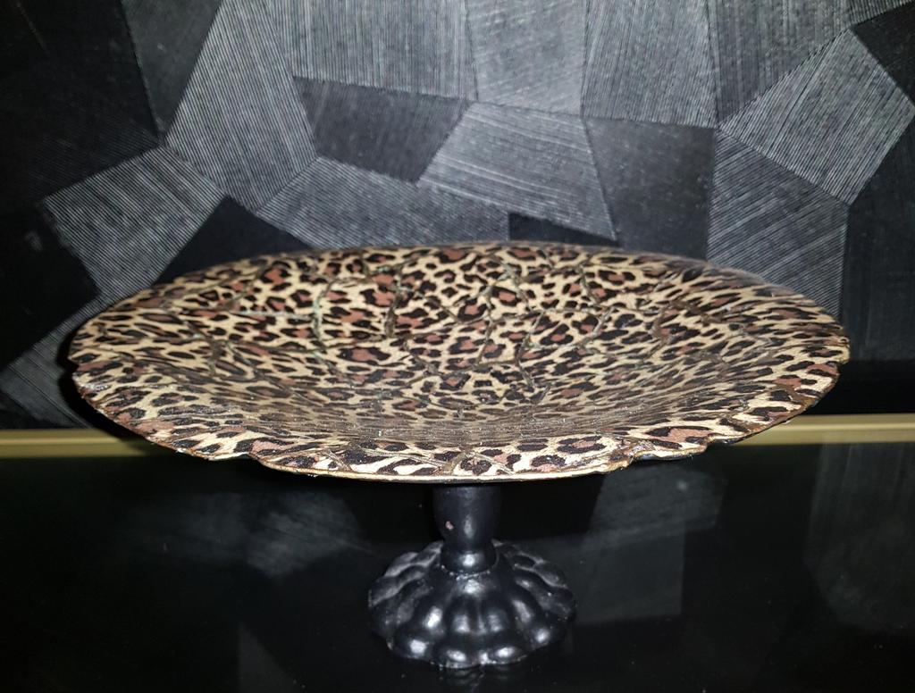 Decoratieve schaal met luipaardprint (handgeschilderd), Overige materialen, Schaal, Rond, Ophalen of Verzenden
