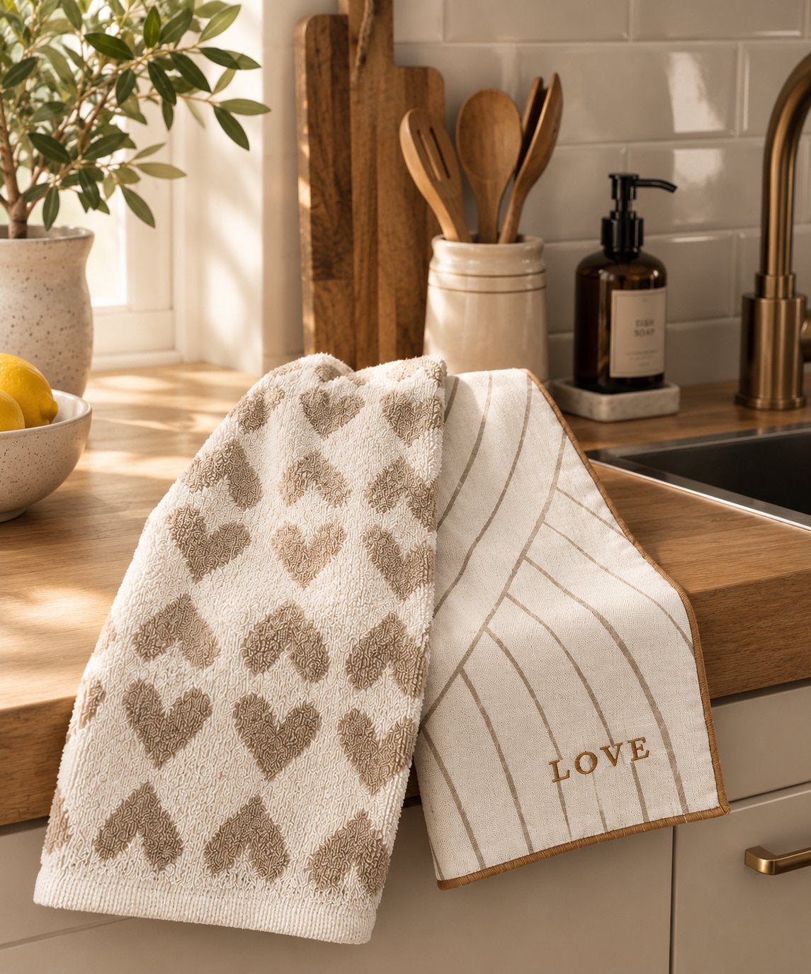 2 delig keukenset handdoek met bijpassende theedoek, Katoen, -, -, Nieuw