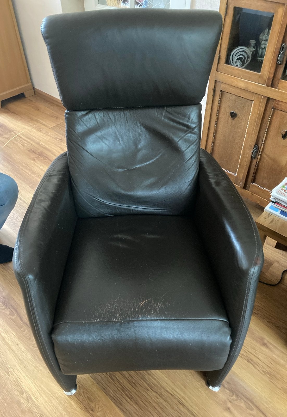 Elektrische Relaxfauteuil - Bruin Leer, Ophalen, Gebruikt, Leer, 50 tot 75 cm