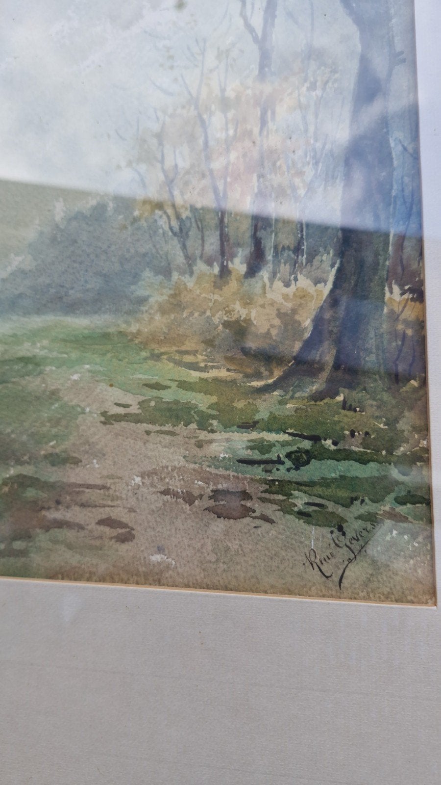 Sfeervolle aquarel boslandschap - Rene Gevers, Antiek en Kunst, Kunst | Schilderijen | Klassiek, Ingelijst, Ophalen of Verzenden