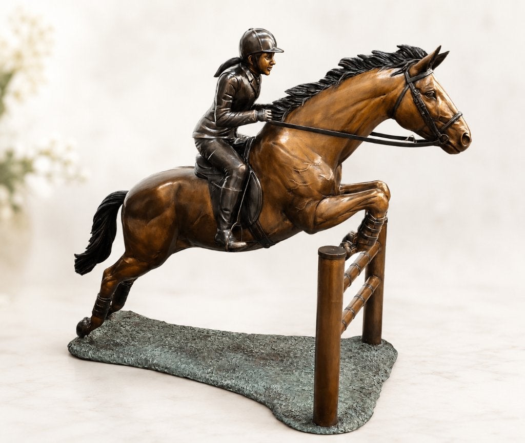 SPRINGPAARD MET AMAZONE / bronzen tuinbeeld / paard, Overige materialen, Nieuw, Info@huisentuindecoratiemarie.nl, Huis en tuin decoratie marie