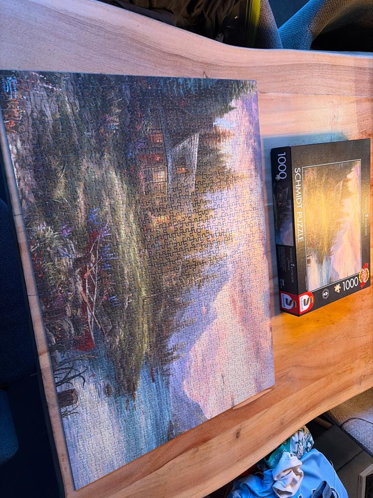 Schmidt Puzzel Thomas Kinkade - A Father's Perfect Day 1000, Ophalen of Verzenden, 500 t/m 1500 stukjes, Zo goed als nieuw, Legpuzzel