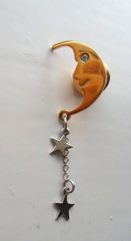 AVON Broche. Maan met twee sterretjes. Goldplated. Rijnsteen, Sieraden, Tassen en Uiterlijk, Ophalen of Verzenden, Nieuw, Goud