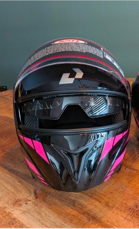 RUTXE Integraalhelm Zwart/Roze Strepen - Maat M, Motoren, Overige merken, M, Dames, Ophalen of Verzenden