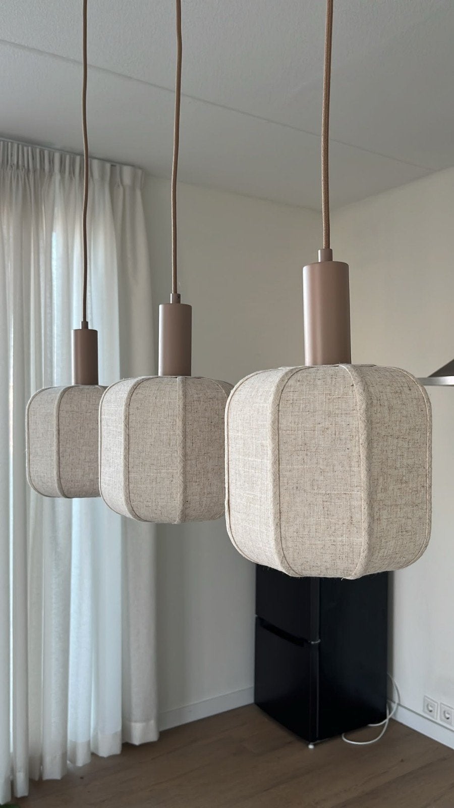 Moderne hanglamp met 3 stoffen kappen, Modern, Scandinavisch, Metaal, Nieuw, E27 (groot)