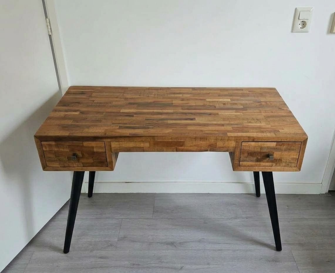 Houten bureau met lades - 113x56x75 cm, Ophalen, Met lades, Gebruikt, Hout