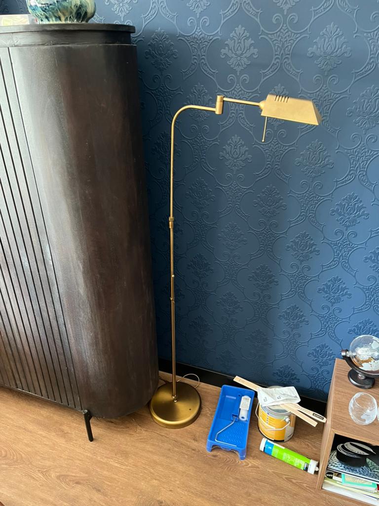 Gouden lamp dimbaar vloerlamp staande lamp, Huis en Inrichting, Lampen | Vloerlampen, Ophalen, Zo goed als nieuw, 150 tot 200 cm