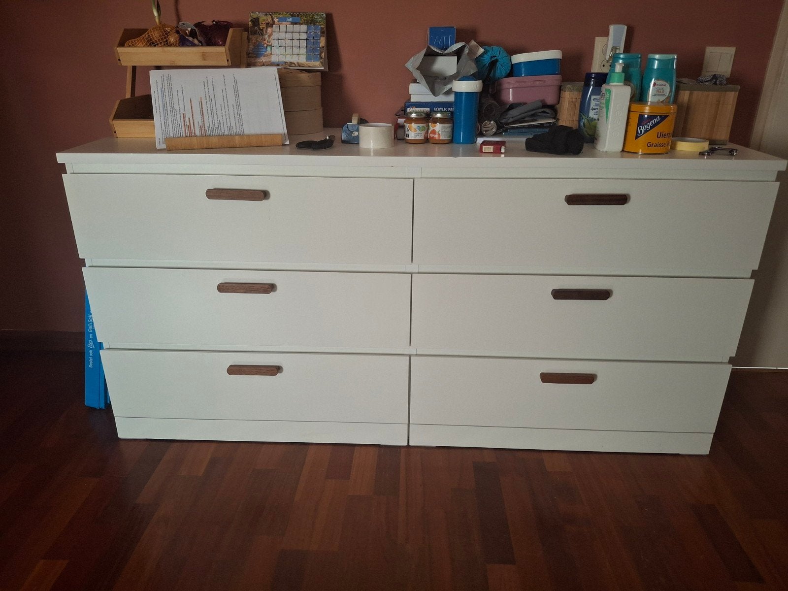 Witte malm ladekast met 6 laden, Ophalen, 5 laden of meer, 150 tot 200 cm, Minder dan 100 cm