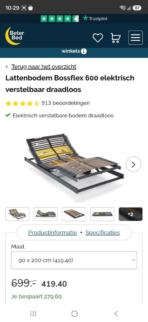 Bossflex 600 lattenbodem 90x200 elektrisch verstelbaar, Ophalen, Overige materialen, Verstelbaar, 90 cm