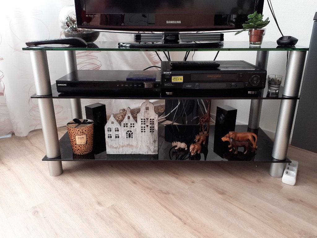 audiomeubel, glas, Huis en Inrichting, Ophalen, Gebruikt, 100 tot 150 cm, Glas