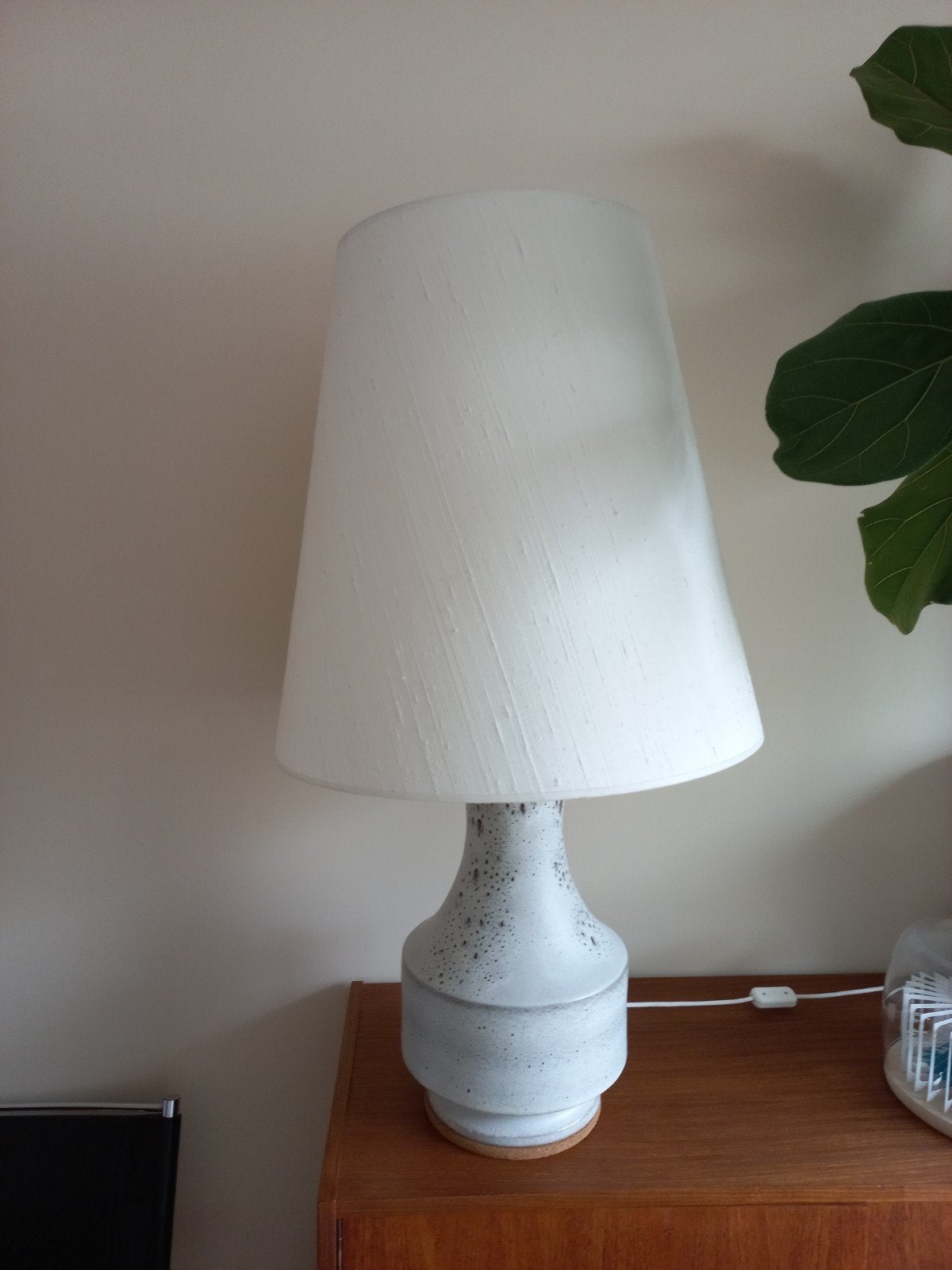 Vintage lamp fat lava keramiek met zijden kap, Ophalen