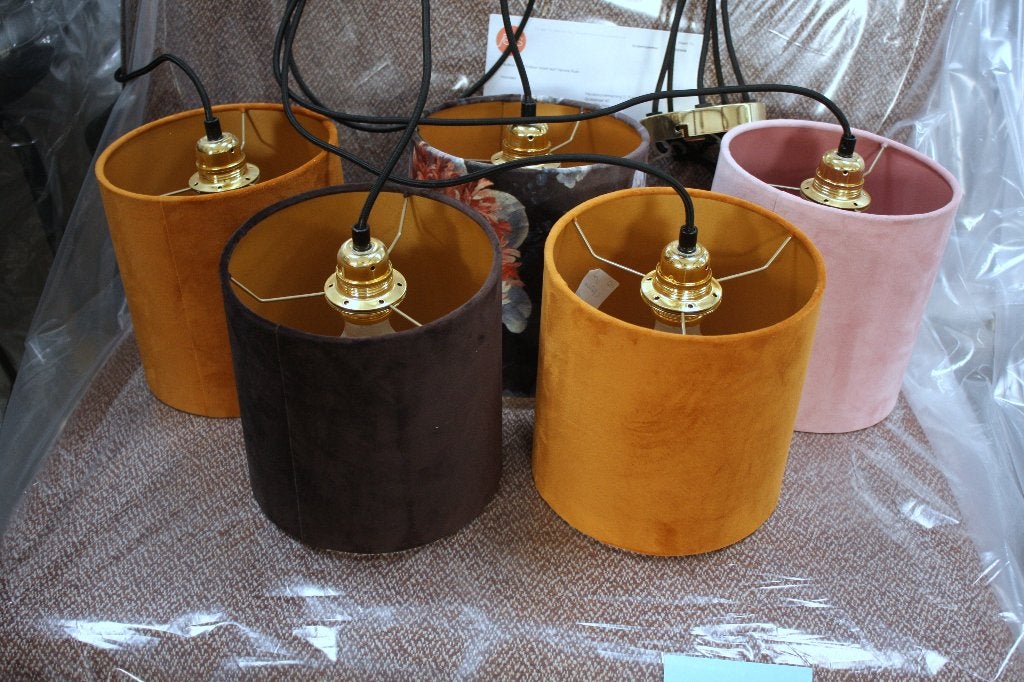 Gave hanglamp QAZQA met 5 lampenkappen velvet pendant, Ophalen of Verzenden, Zo goed als nieuw, Textiel, E27 (groot)