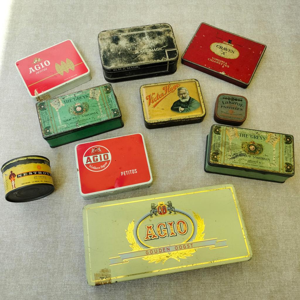Vintage Tabaksblikken & Sigarenblikjes (Agio, The Grey), Verzamelen, Ophalen of Verzenden, Gebruikt, Overige