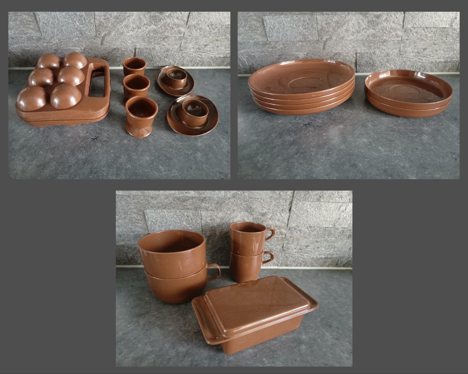 Kunststof bruin servies, Mepal, Bena Zierikzee., Ophalen of Verzenden, Gebruikt, Overige typen
