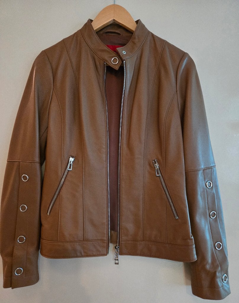 Hugo Boss Leren Tussenjas Dames S/M - Z.g.a.n., Bruin, Verzenden, Zo goed als nieuw, Jasje