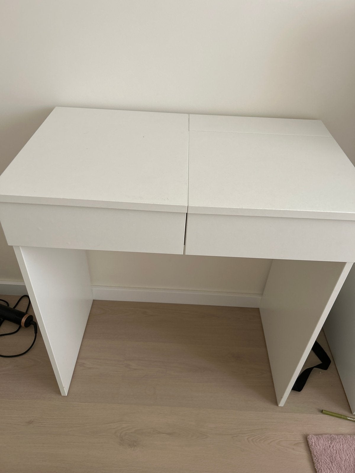 Wit bureau met lade en spiegel - ideaal als make-up tafel, Ophalen, Gebruikt, 100 tot 150 cm, Minder dan 100 cm