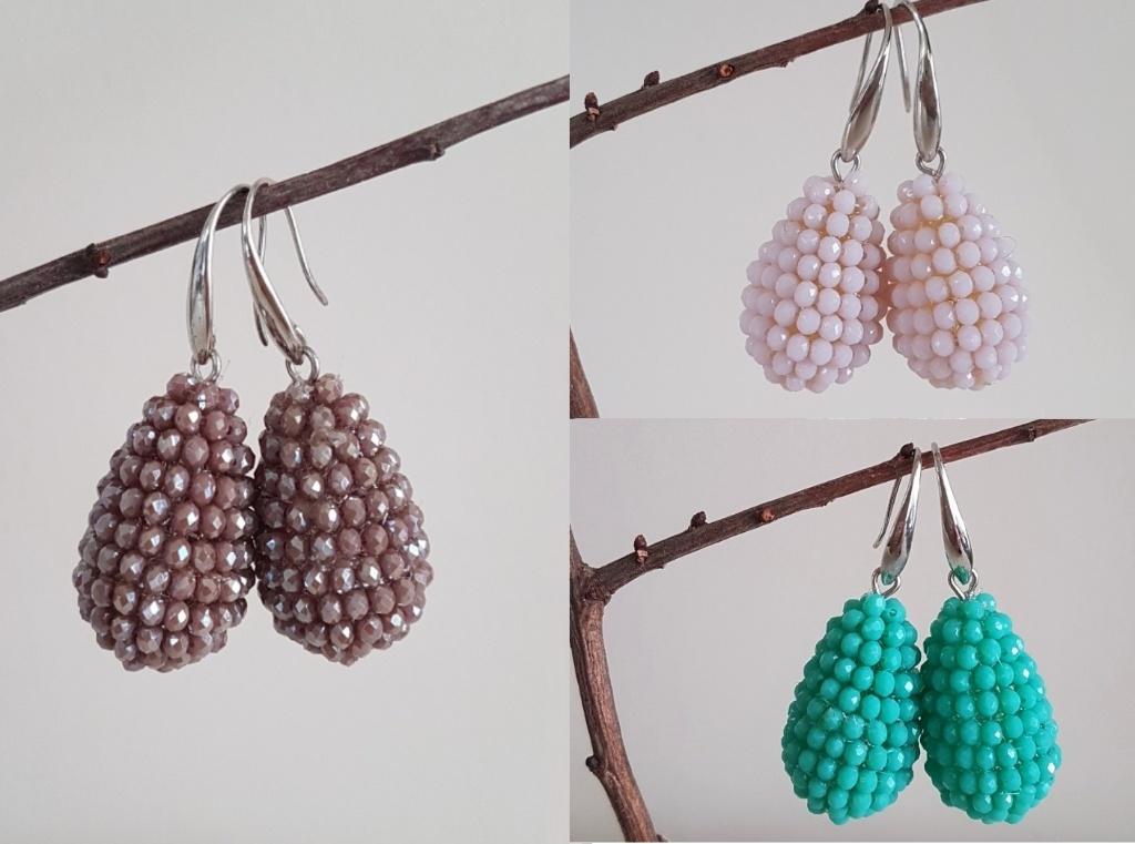 Cone Oorbellen met kleine Facet glaskraaltjes, Hangers, Overige kleuren, Verzenden, Nieuw