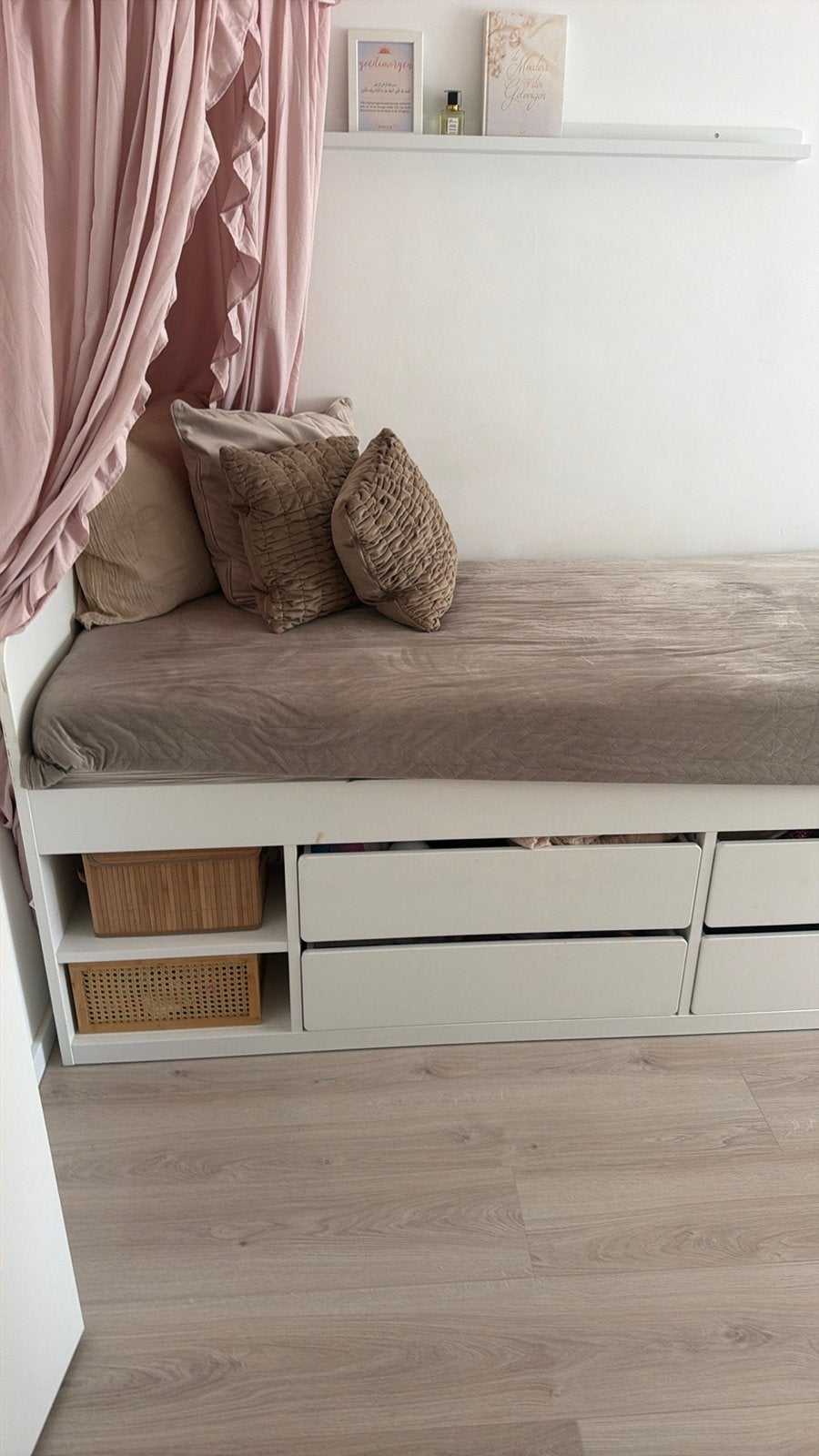 Eenpersoonsbed met opberglades - Wit ikea, Gebruikt, 90 cm, Eenpersoons, Wit