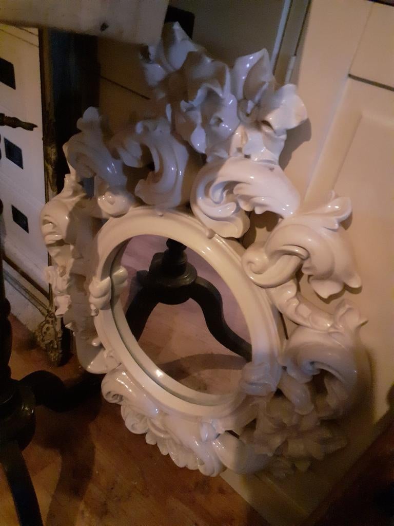 Witte brocante houten spiegel, Ophalen of Verzenden