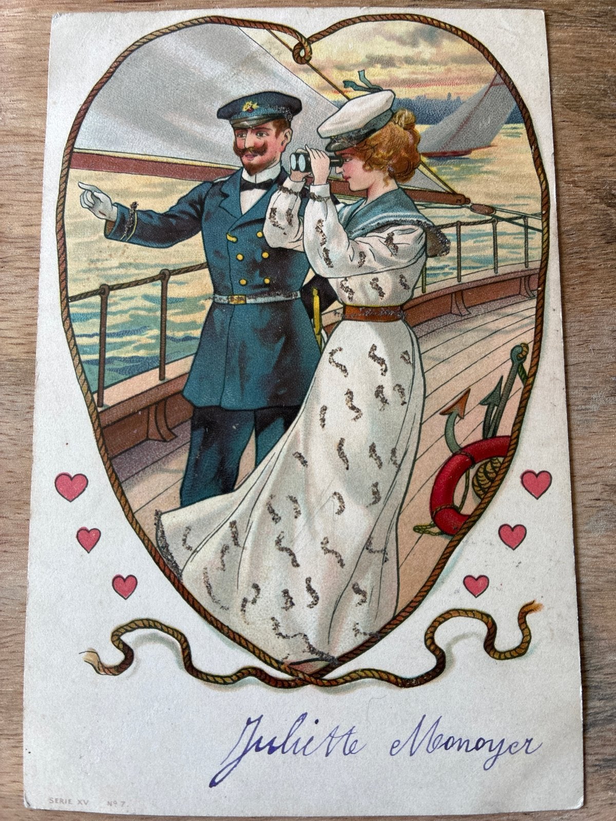 Oude zeldzame postkaart: koppel op Schip ca. 1900, Ophalen of Verzenden, Voor 1920, Gelopen