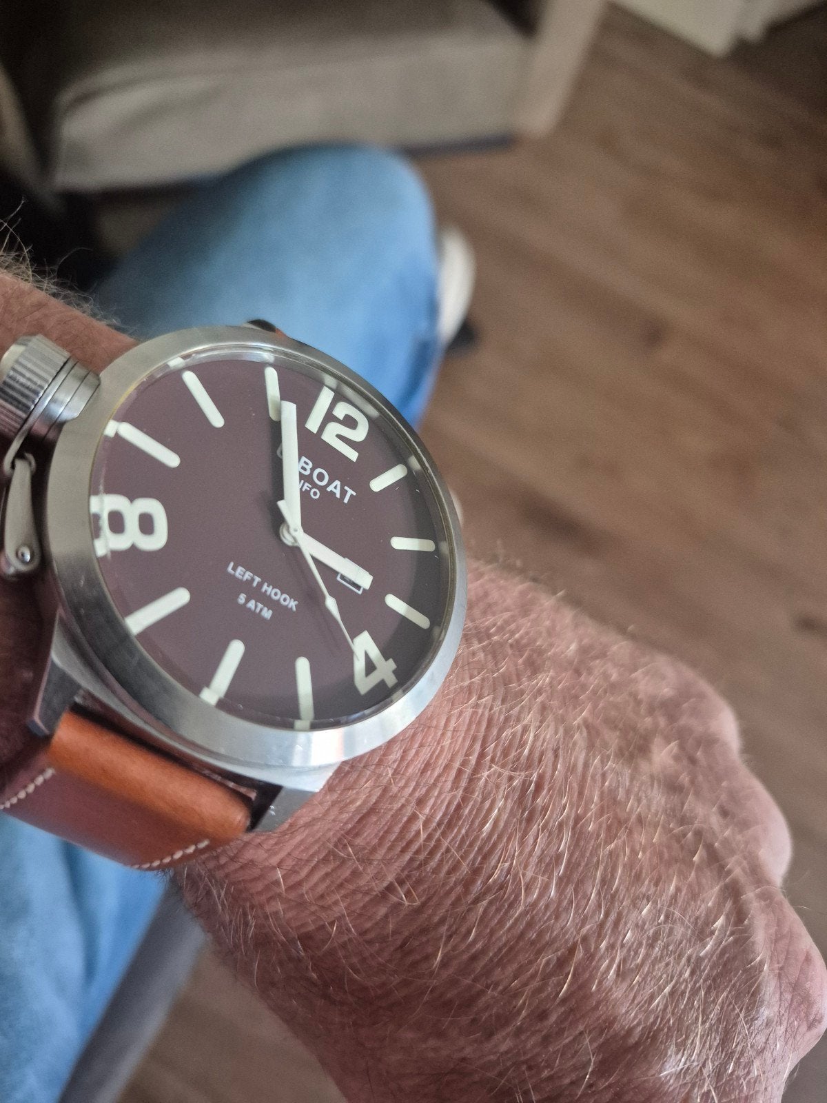 Vintage U-Boat B53-08 Horloge met Bruine Wijzerplaat, Leer, Polshorloge, Zo goed als nieuw, Ophalen