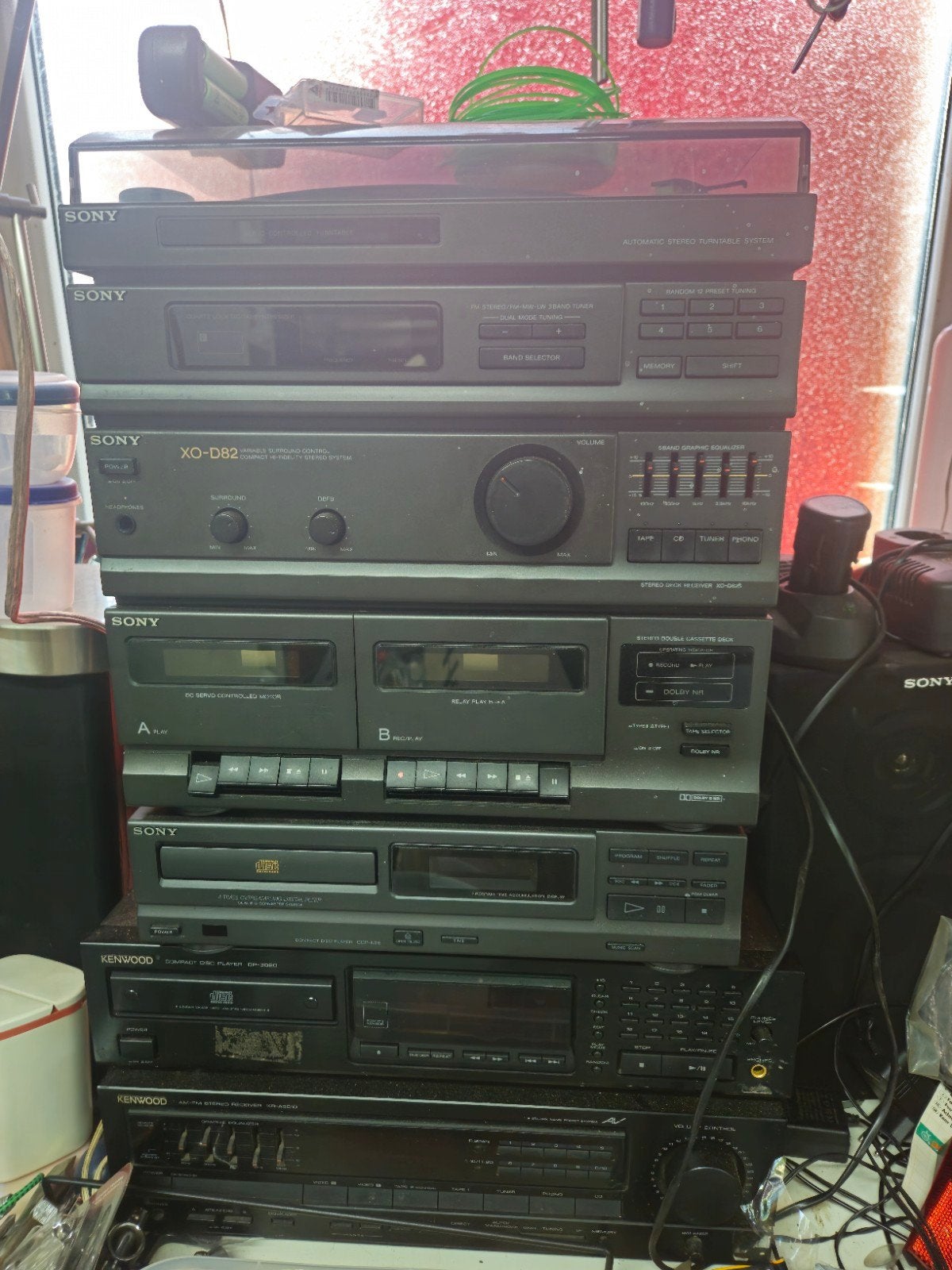 2 Stereo torens met platenspeler en 4 boxen - Sony & Kenwood, Audio, Tv en Foto, Stereo-sets, Ophalen, Gebruikt, Losse componenten