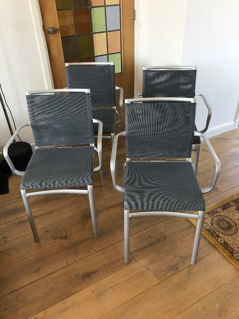 Set 4 Bontempi Casa NET design netweave stoel modern grijs, Ophalen, Zo goed als nieuw, Nvt, Nvt