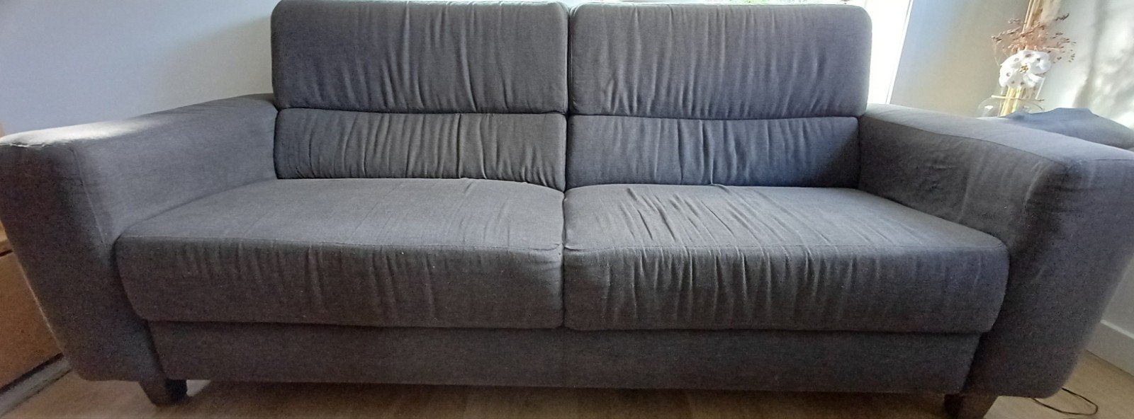 Bank en stoelen / fauteuils met bruine stof, Ophalen, Gebruikt, Driepersoons, 75 tot 100 cm