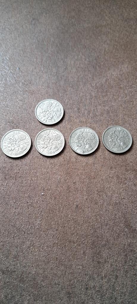5 stuks six pence munten 1963/1964/1965/1966, Postzegels en Munten, Ophalen of Verzenden, Overige landen