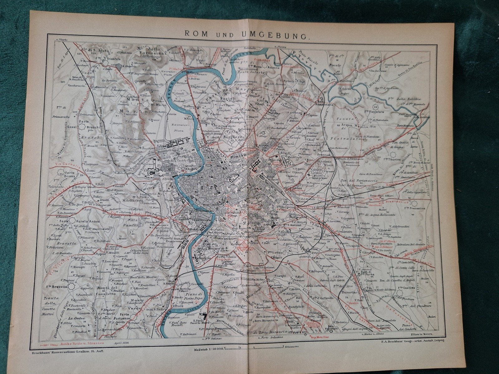 Historische kaart van Rome en omgeving, 1898, Gelezen, Landkaart, 1800 tot 2000, Italië