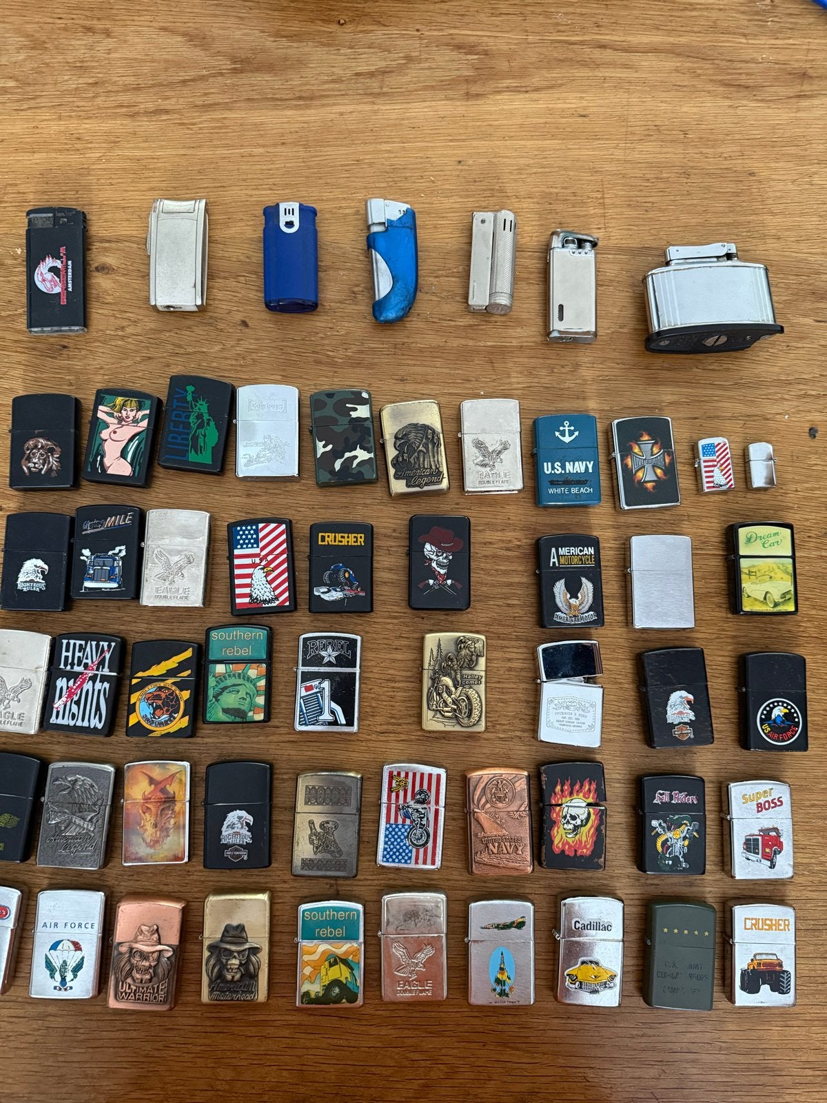 Grote collectie diverse aanstekers (Zippo-stijl), Ophalen, Gebruikt, Aansteker