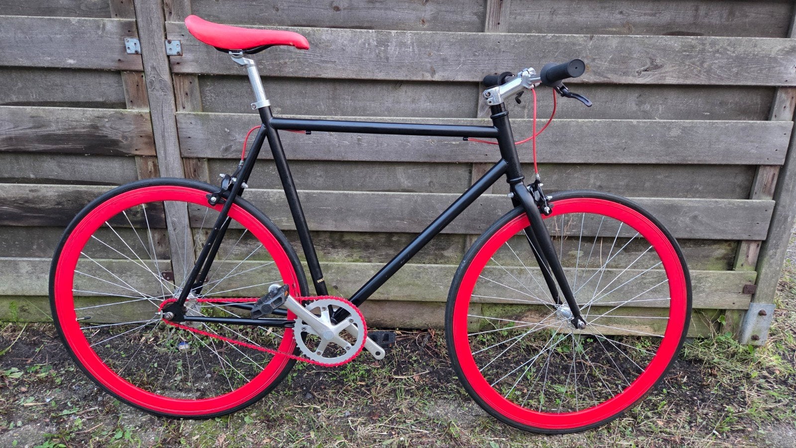 zwart rode fixie singlespeed - 58 cm frame -  ZGAN, Velgrem, Zo goed als nieuw, 57 tot 61 cm, Ophalen