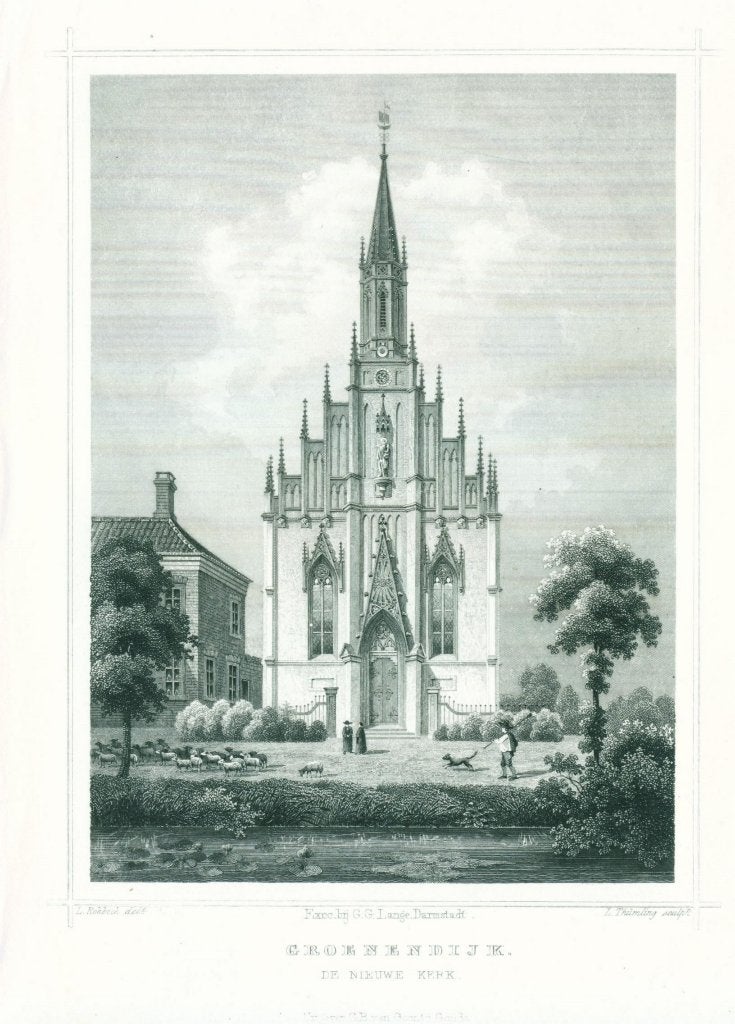 Groenendyk. De Nieuwe Kerk staalgravure 1858, Antiek en Kunst, 1800 - 1899, Architectuur, Ophalen of Verzenden, Gravure