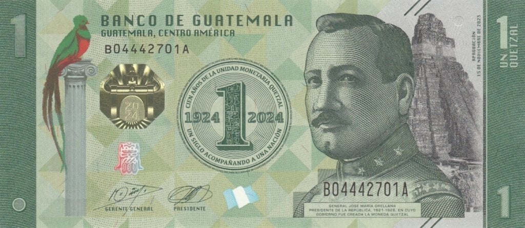 Guatemala bankbiljet 1 Quetzal 2024, Jose Maria Orellana UNC, Ophalen of Verzenden, Midden-Amerika, Los biljet