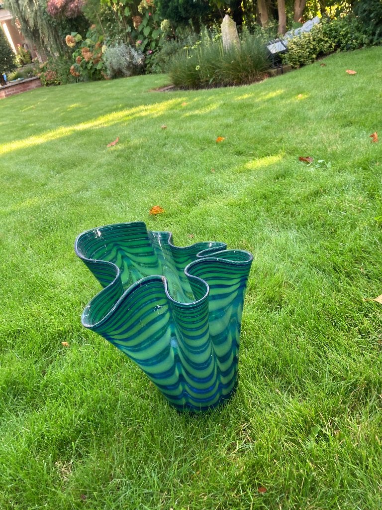 Unieke Groen-Blauwe Glazen Vaas - Decoratief en Stijlvol, Ophalen, Meerkleurig, 30 cm, Geschikt voor droogbloemen