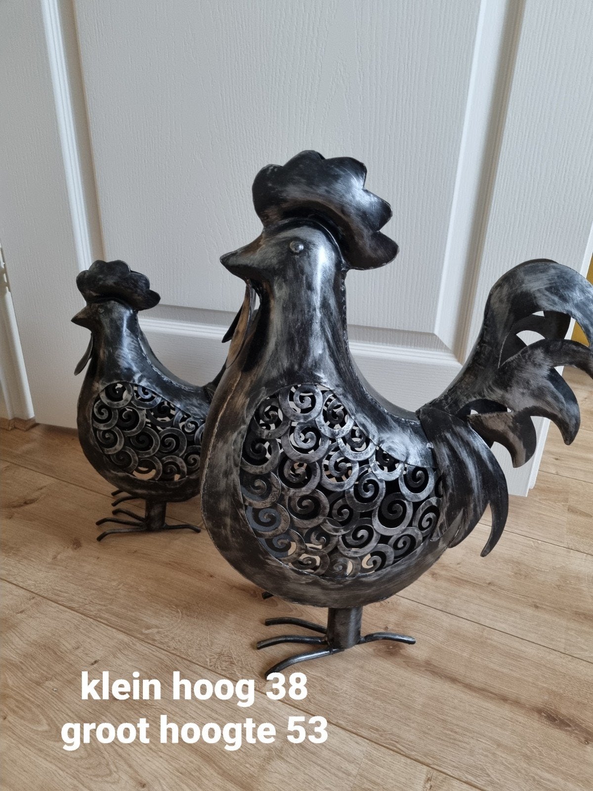 Metalen decoratieve hanen, set van 2 (38cm en 53cm), Huis en Inrichting, Vintage, Ophalen of Verzenden, Zo goed als nieuw, Metaal