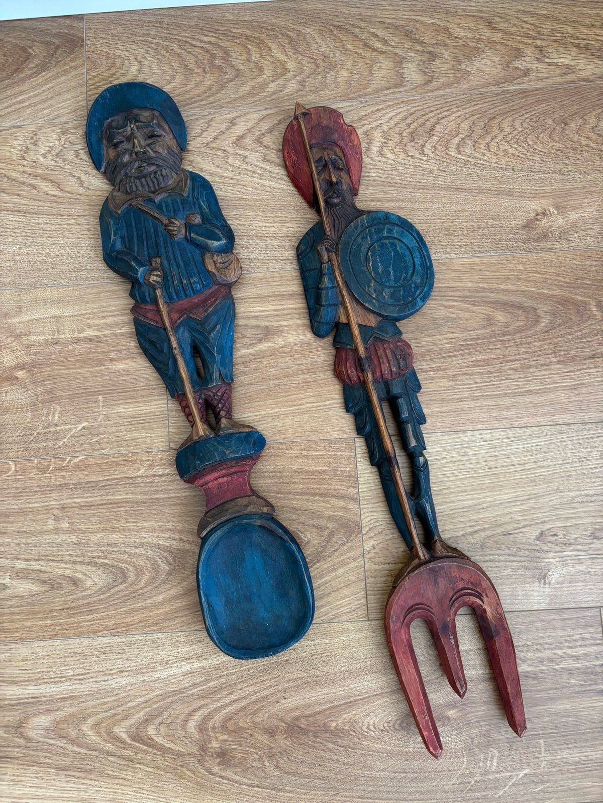 Vintage houten vork en lepel - Wanddecoratie, Antiek en Kunst, Ophalen of Verzenden