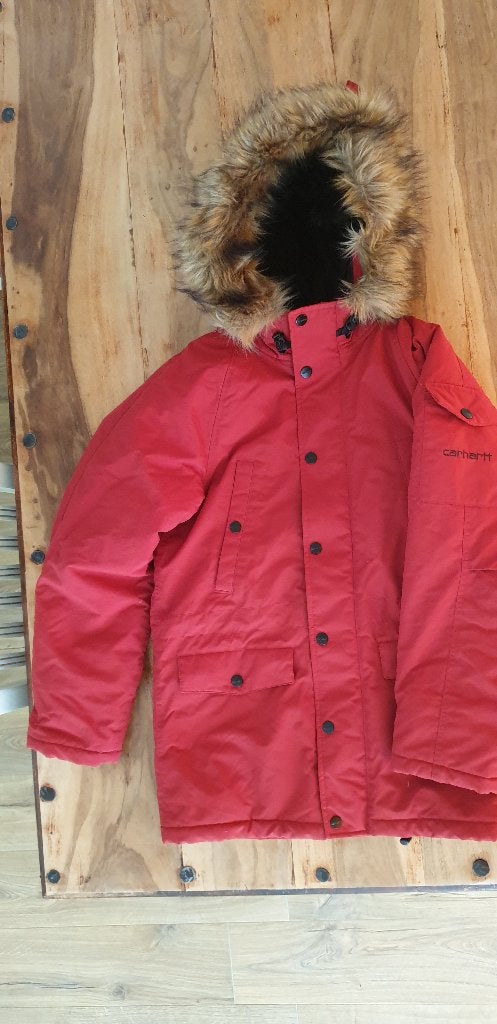Carhartt WIP Anchora Parka Rood – Heren XS, Ophalen, Zo goed als nieuw, Rood, Maat 46 (S) of kleiner