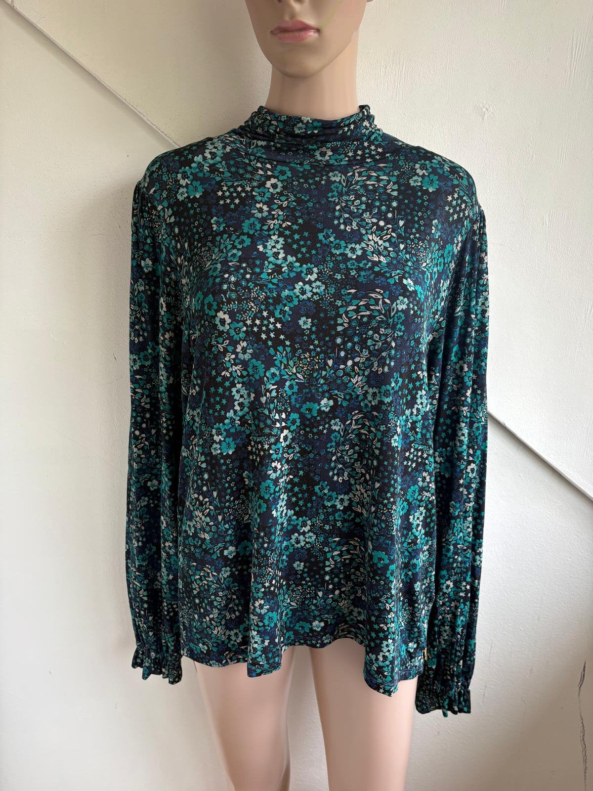 Fabienne Chapot col Billy top maat L groen blauw zwart bloem, Ophalen of Verzenden, Zo goed als nieuw, Maat 42/44 (L), Groen