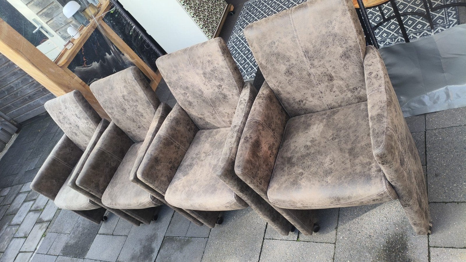 4 mooie stoelen met handvat en wieltjes, Huis en Inrichting, Stoelen, Ophalen, Overige materialen, Gebruikt, Bruin